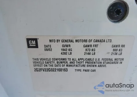 2002 Pontiac Firebird Trans Am из США, поврежденный, VIN 2G2FV22G022168163